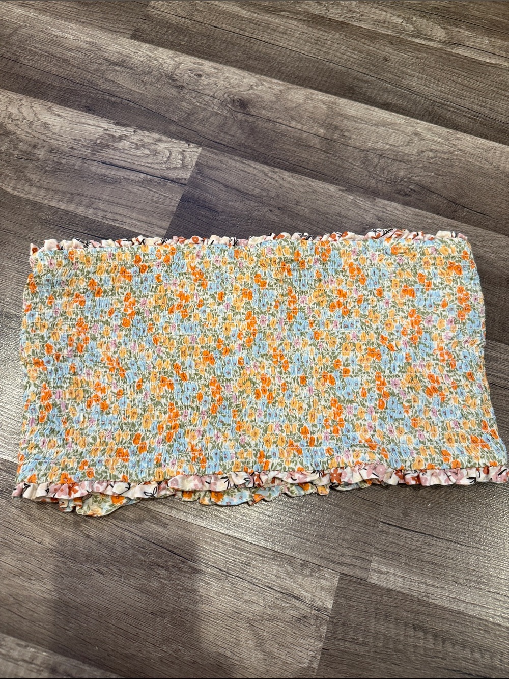 American Eagle Outfitters Floral Smocked Tube Top in Orange, Light Blue, White